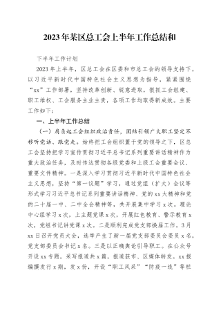 2023年X区总工会上半年工作总结和下半年工作计划
