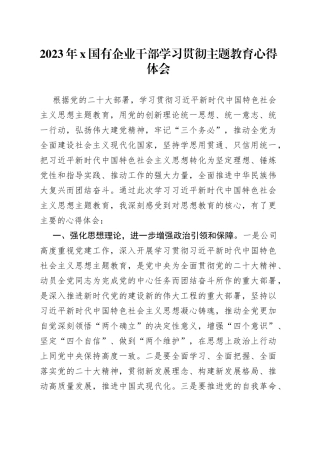 2023年X国有企业干部学习贯彻主题教育心得体会