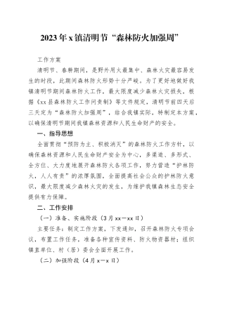 2023年X镇清明节“森林防火加强周”工作方案