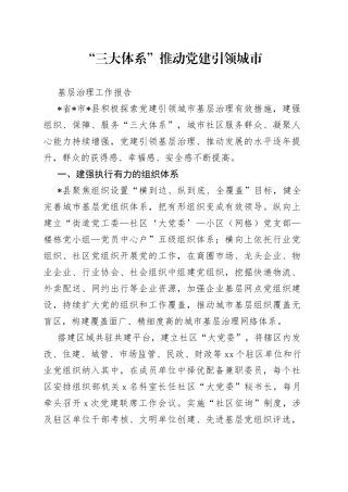 “三大体系”推动党建引领城市基层治理工作报告