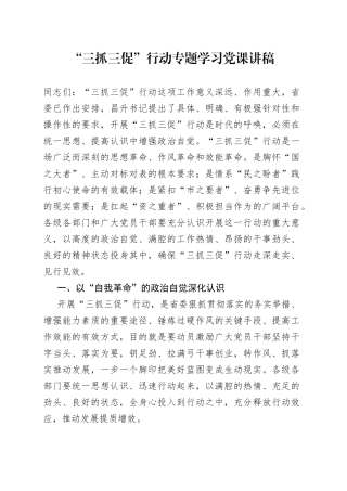 “三抓三促”行动专题学习党课讲稿