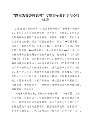 “以案为鉴+警钟长鸣”专题警示教育学习心得体会