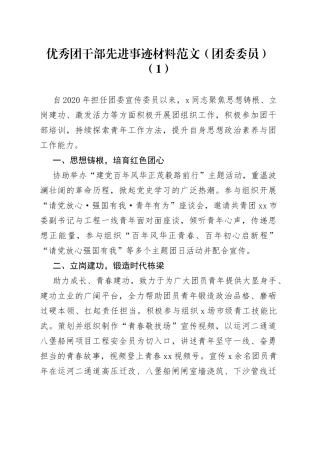 【3篇，个人事迹】优秀团干部先进事迹材料范文（3篇，共青团团委委员）（22042402）