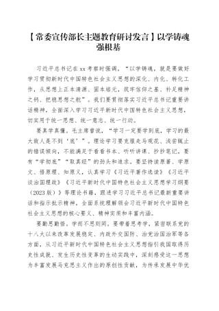 【常委宣传部长主题教育研讨发言】以学铸魂强根基