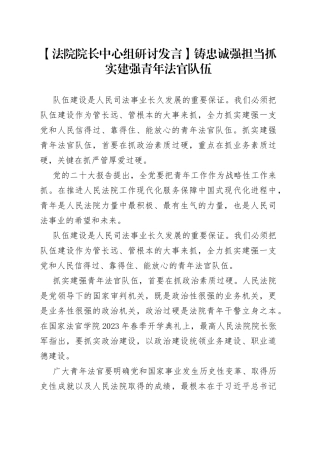 【法院院长中心组研讨发言】铸忠诚强担当 抓实建强青年法官队伍