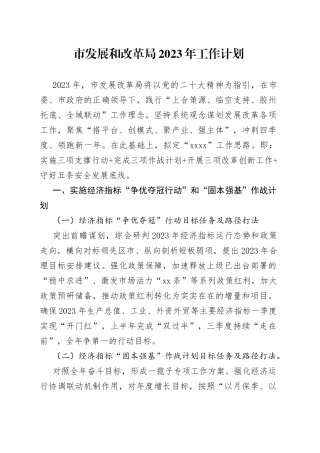 【工作要点】市发展和改革局2023年工作计划