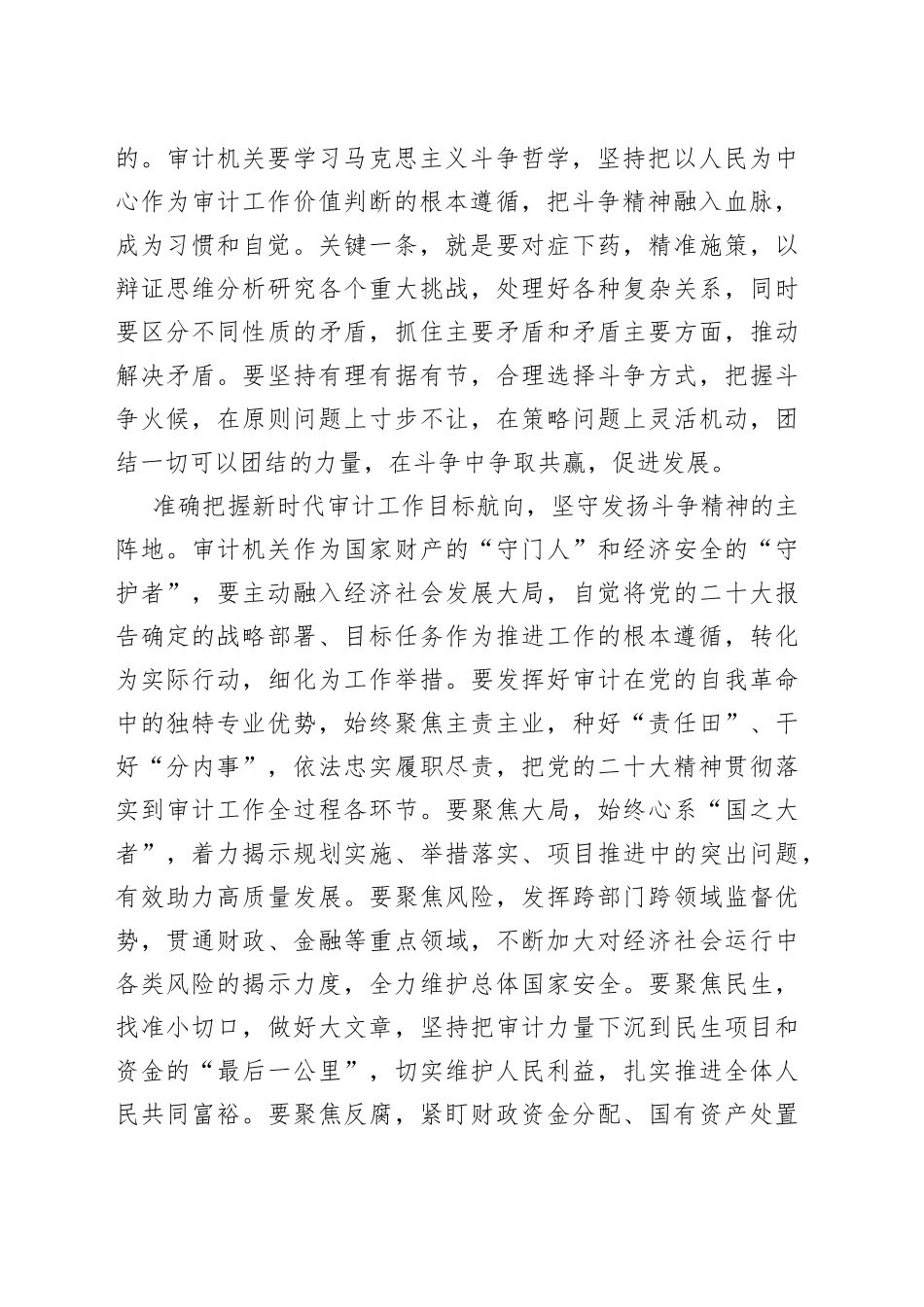 【审计局党组书记局长中心组研讨发言】以斗争精神践行新时代审计职责使命_第2页