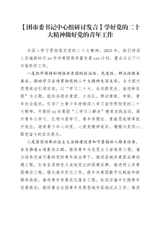 【团市委书记中心组研讨发言】学好党的二十大精神 做好党的青年工作