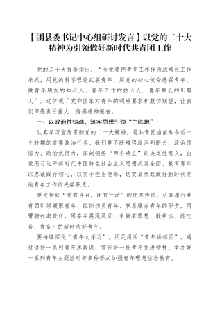 【团县委书记中心组研讨发言】以党的二十大精神为引领做好新时代共青团工作