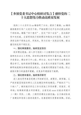 【乡镇党委书记中心组研讨发言】感悟党的二十大思想伟力 推动高质量发展