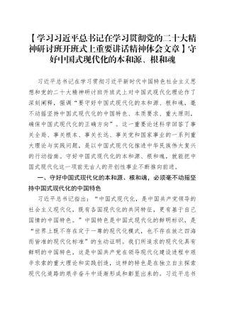 【学习习近平总书记在学习贯彻党的二十大精神研讨班开班式上重要讲话精神体会文章】守好中国式现代化的本和源、根和魂