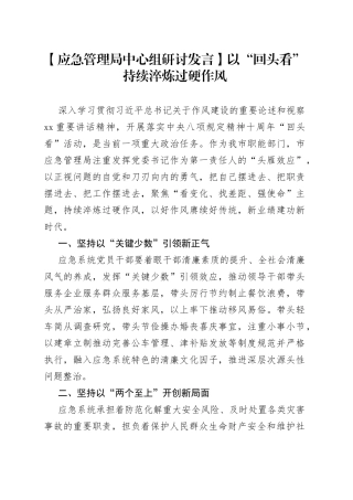 【应急管理局中心组研讨发言】以“回头看”持续淬炼过硬作风