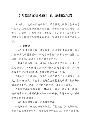 5月创建文明城市工作开展情况报告