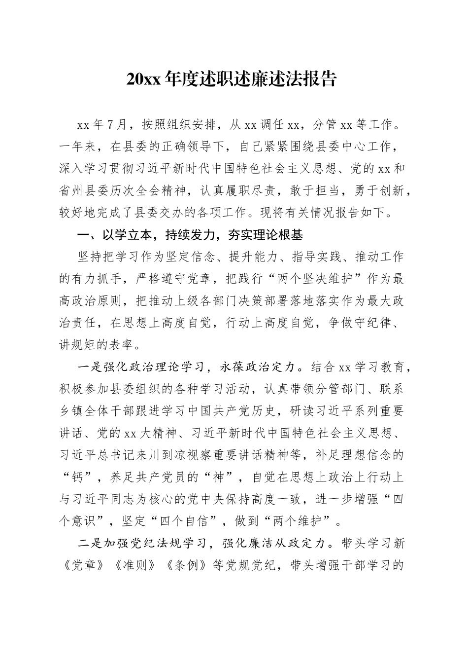 20XX年度述职述廉述法报告_第1页