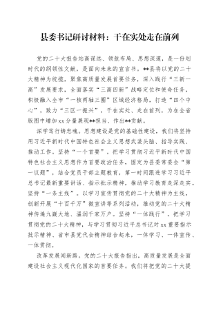 23县委书记研讨材料：干在实处 走在前列
