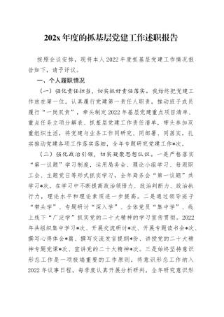 202X的年度抓基层党建工作述职报告