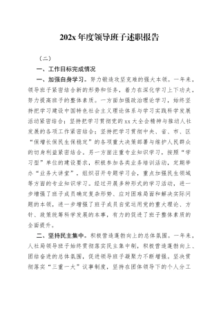 202X年度领导班子述职报告（二）