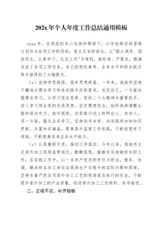 202X年个人年度工作总结通用模板