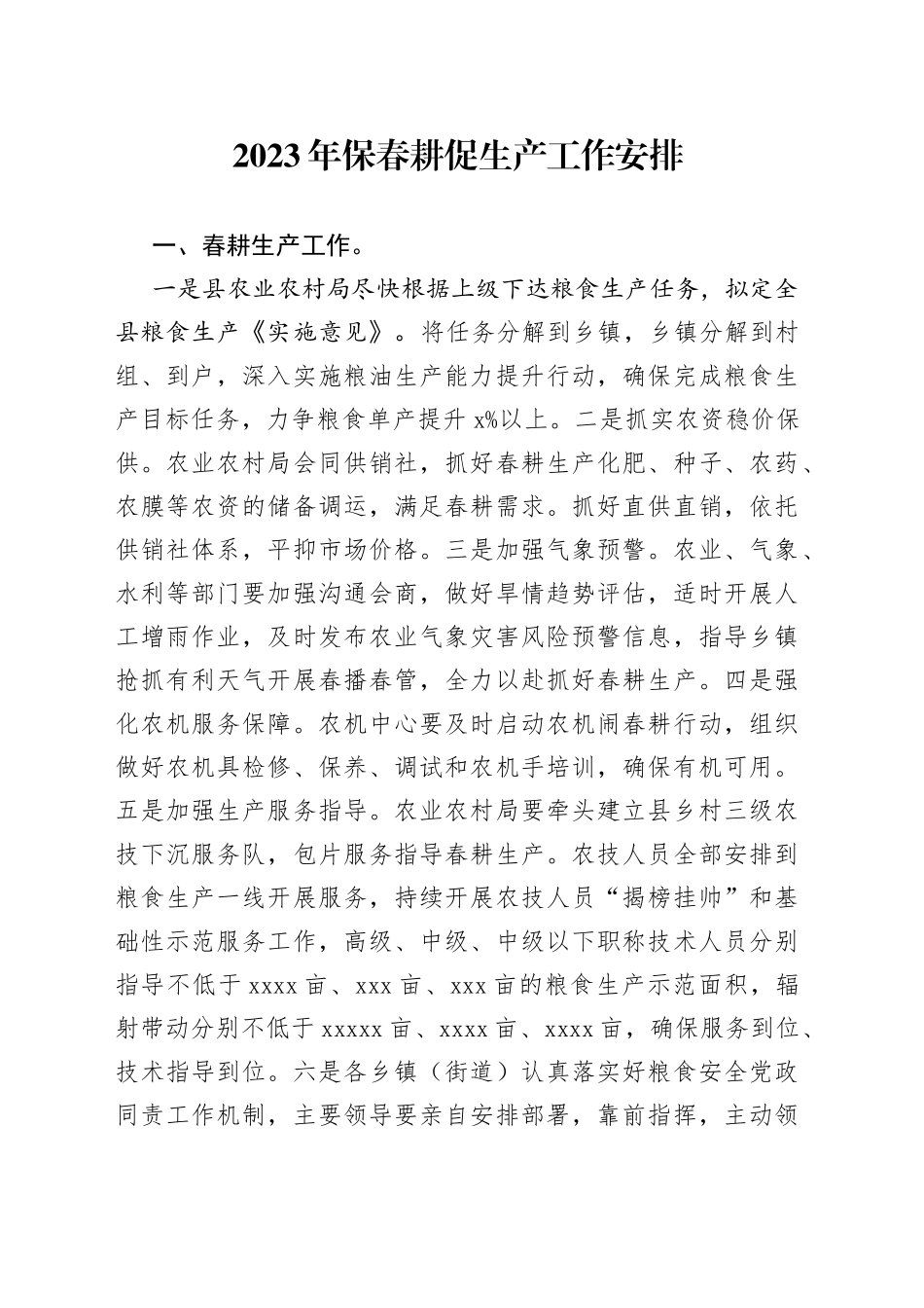 2023年保春耕促生产工作安排_第1页