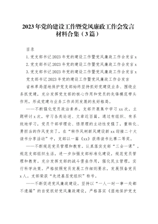 2023年党的建设工作暨党风廉政工作会发言材料3篇
