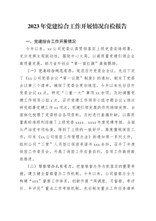 2023年党建综合工作开展情况自检报告