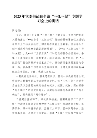 2023年党委书记在全镇“三抓三促”专题学习会上的讲话