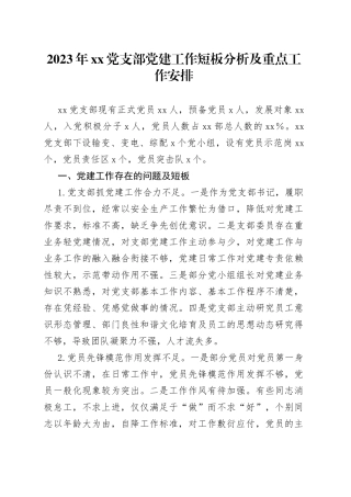 2023年党支部党建工作短板分析及重点工作安排