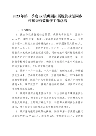 2023年第一季度镇巩固拓展脱贫攻坚同乡村振兴有效衔接工作总结（20230529）