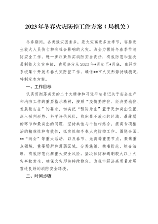 2023年冬春火灾防控工作方案（局机关）