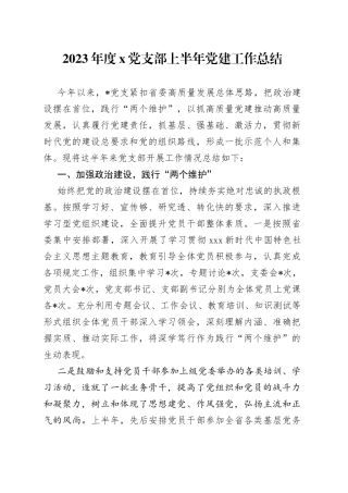 2023年度X党支部上半年党建工作总结