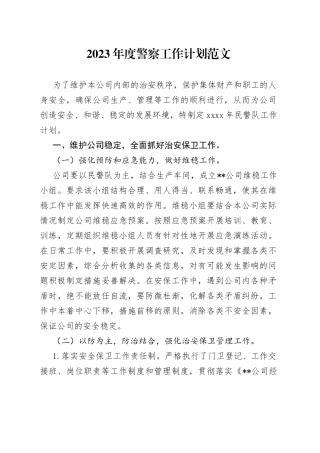 2023年度警察工作计划