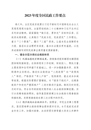 2023年度全区民政工作要点