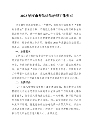 2023年度市普法依法治理工作要点