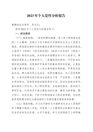 2023年个人党性分析报告