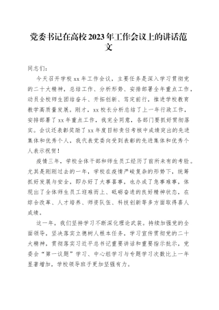 2023年工作会议上的讲话大学学院