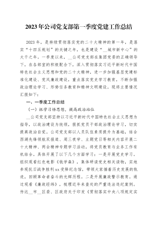 2023年公司党支部第一季度党建工作总结(1)