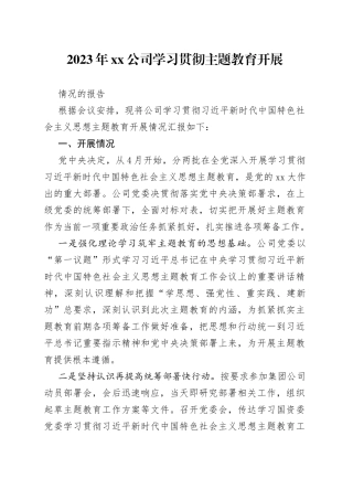 2023年公司学习贯彻主题教育开展情况的报告