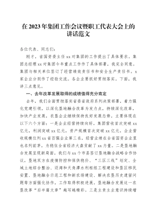 2023年集团工作会议暨职工代表大会讲话国有企业公司