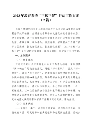 2023年教育系统“三抓三促”行动工作方案（2篇）