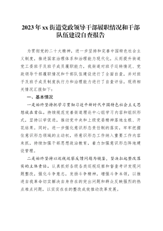 2023年街道党政领导干部履职情况和干部队伍建设自查报告