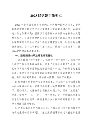 2023年局党建工作要点