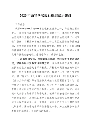 2023年领导落实履行推进法治建设工作报告