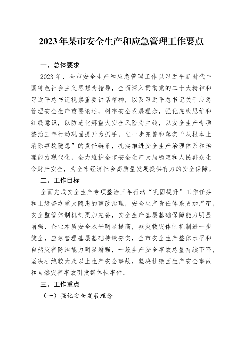 2023年某市安全生产和应急管理工作要点_第1页