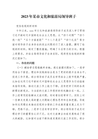 2023年某市文化和旅游局领导班子党性检视剖析材料