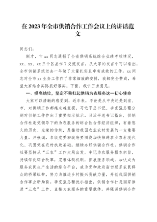 2023年全市供销合作工作会议讲话社系统