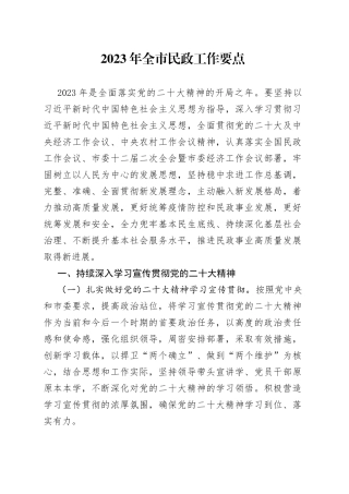 2023年全市民政工作要点