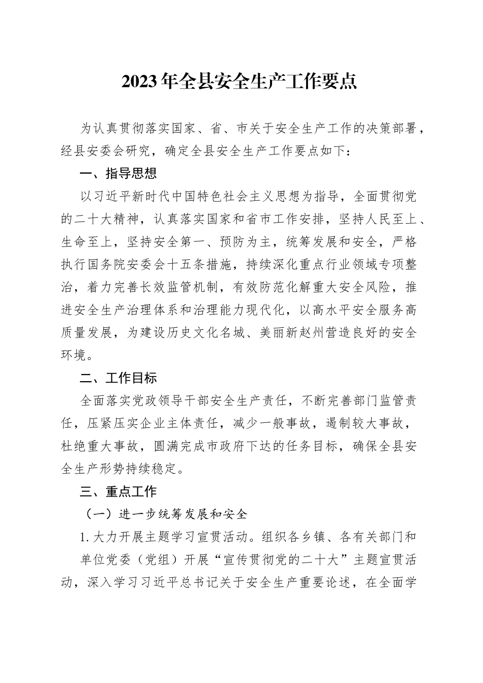 2023年全县安全生产工作要点（20230221）_第1页