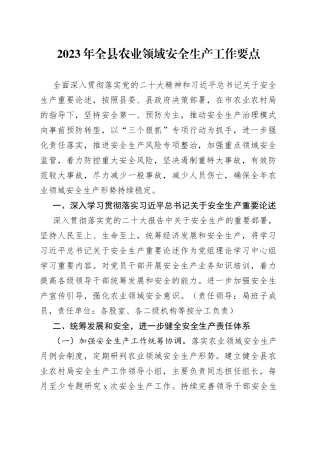2023年全县农业领域安全生产工作要点（20230423）
