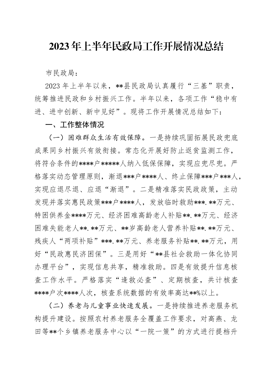 2023年上半年民政局工作开展情况总结_第1页