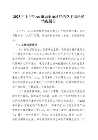 2023年上半年市局全面从严治党工作开展情况报告